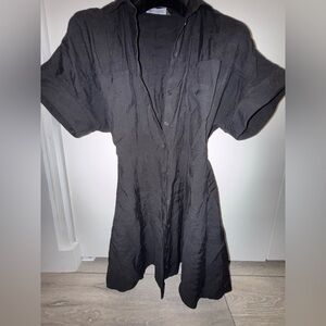 Zara black cotton button up A-Line dress with collar